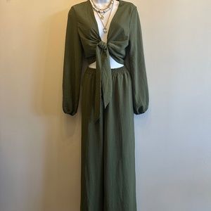 Tie-Front Top & Wide Leg Pant Set